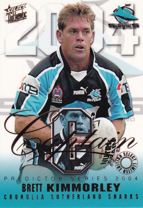 2004 NRL Authentic Captains Card - CP10 Brett Kimmorley Cronulla Sharks