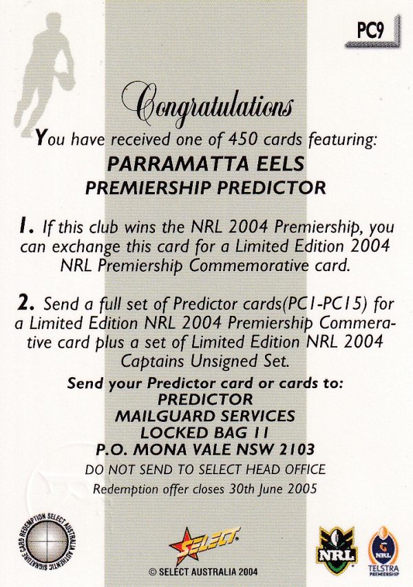 2004 NRL Authentic Captains Card - CP08 Nathan Cayless Parramatta Eels - Image 3