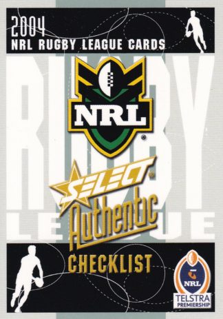 2004 NRL Authentic Common Card - Base 001 Checklist #1