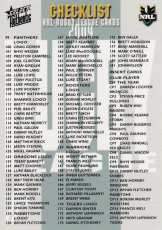 2004 NRL Authentic Common Card - Base 002 Checklist #2