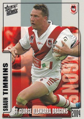 2004 NRL Authentic Common Card - Base 134 Shaun Timmins St George Dragons