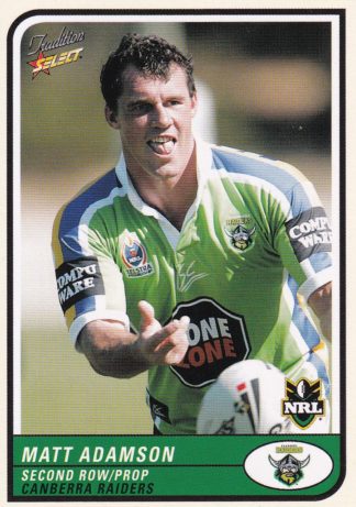 2005 NRL Tradition Common Card - Base 020 Matt Adamson Canberra Raiders