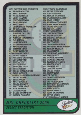 2005 NRL Tradition Foil Parallel - CKB Checklist #2