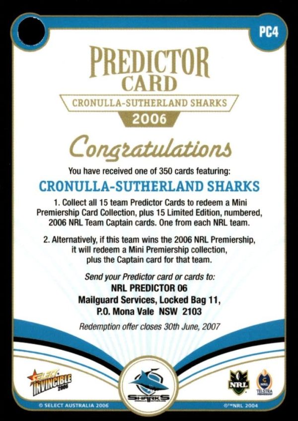 2006 NRL Invincible League Leader - CC04 Brett Kimmorley Cronulla Sharks - Image 3