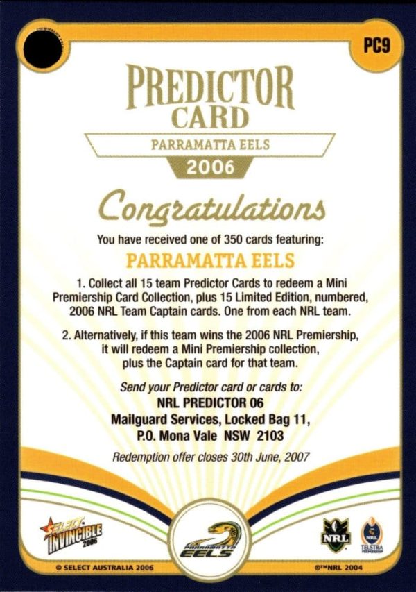 2006 NRL Invincible League Leader - CC09 Nathan Cayless Parramatta Eels - Image 3