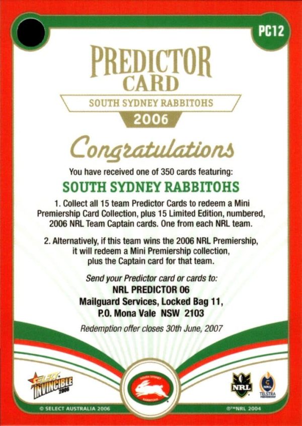 2006 NRL Invincible League Leader - CC13 Peter Cusack South Sydney Rabbitohs - Image 3