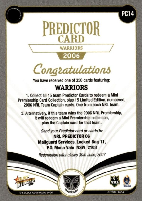 2006 NRL Invincible League Leader - CC14 Steve Price Warriors - Image 3