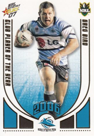 2007 NRL Invincible Club Player Of The Year - CP04 Greg Bird Cronulla Sharks