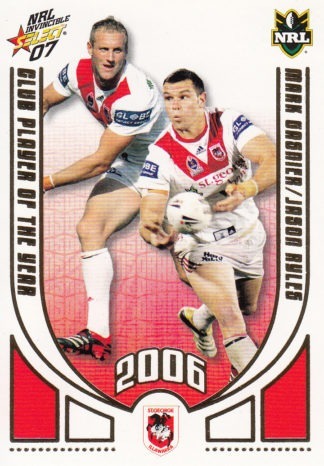 2007 NRL Invincible Club Player Of The Year - CP11 Gasnier & Ryles St George Dragons