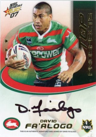 2007 NRL Invincible Top Prospect Signature - TP13 David Fa'alogo South Sydney Rabbitohs