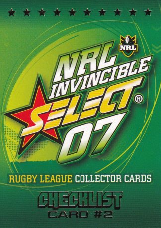 2007 NRL Invincible Common Card - Base 002 Checklist #2