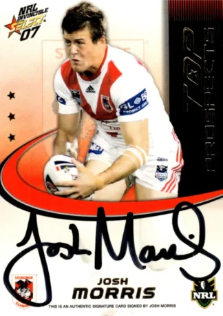 2007 NRL Invincible Top Prospect Signature - TP12 Josh Morris St George Dragons