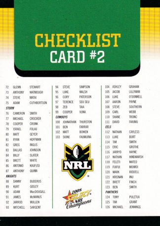 2008 NRL Champions Common Card - Base 002 Checklist #2