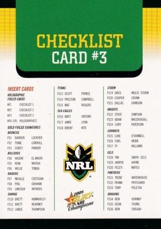 2008 NRL Champions Common Card - Base 003 Checklist #3