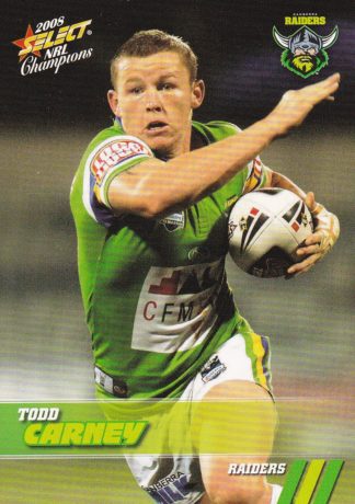 2008 NRL Champions Common Card - Base 029 Todd Carney Canberra Raiders