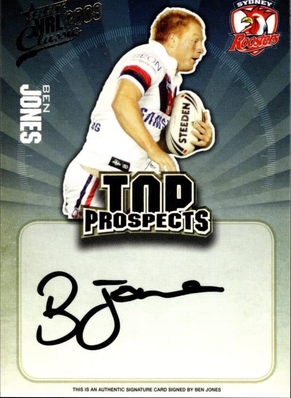 2009 NRL Classic Top Prospects Signature - TP14 Ben Jones Sydney Roosters