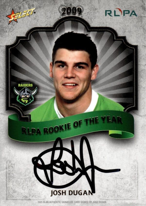 2009 Select RLPA Rookie Of The Year - Josh Dugan Canberra Raiders