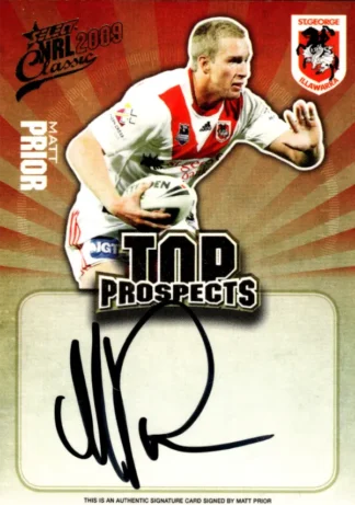 2009 NRL Classic Top Prospects Signature - TP12 Matt Prior St George Dragons