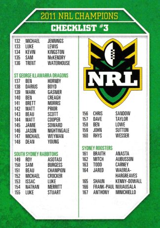2011 NRL Champions Common Card - Base 003 - Checklist #3