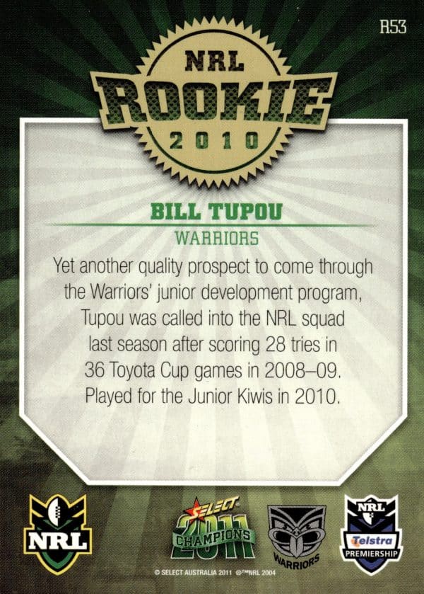 2011 NRL Champions 2010 NRL Rookie - ERROR R14/R53 Nathan Gardner & Bill Tupou - Image 2