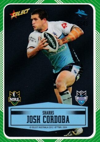 2012 NRL Champions Peeled Parallel Card - PSS043 Josh Cordoba Cronulla Sharks