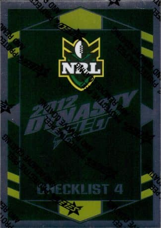 2012 NRL Dynasty Upside Down Silver Parallel - USP004 Checklist #4