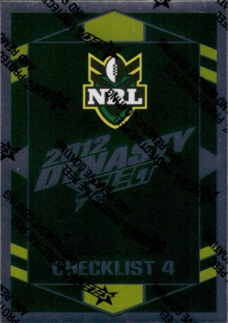 2012 NRL Dynasty Upside Down Silver Parallel - USP004 Checklist #4