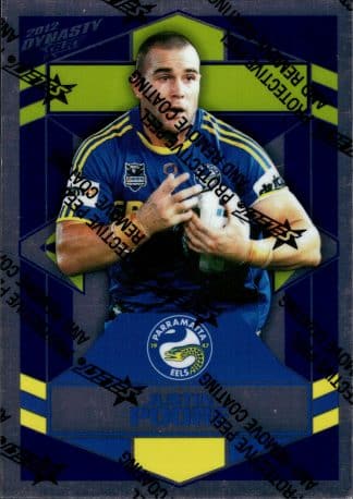 2012 NRL Dynasty Upside Down Silver Parallel - USP121 Justin Poore Parramatta Eels