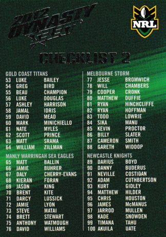 2012 NRL Dynasty Common Card - Base 002 Checklist #2