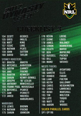 2012 NRL Dynasty Common Card - Base 003 Checklist #3