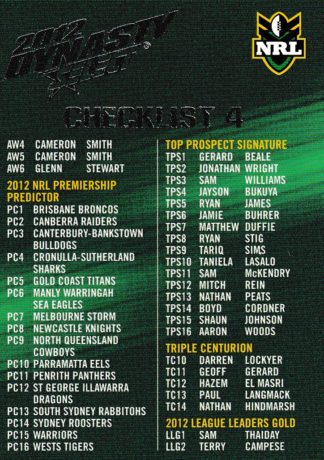 2012 NRL Dynasty Common Card - Base 004 Checklist #4