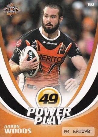 2013 NRL Power Play Common Card - Base 192 Aaron Woods Wests Tigers