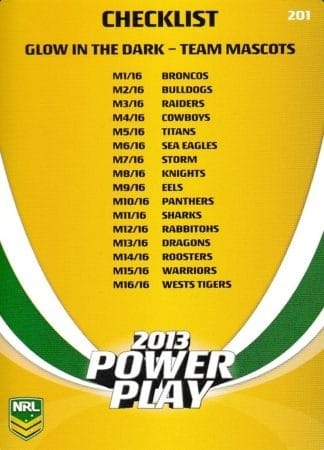 2013 NRL Power Play Common Card - Base 201 Inserts Checklist