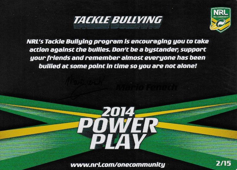 2014 NRL Power Play One Community Card - Card 02 Mario Fenech Tackle Bullying