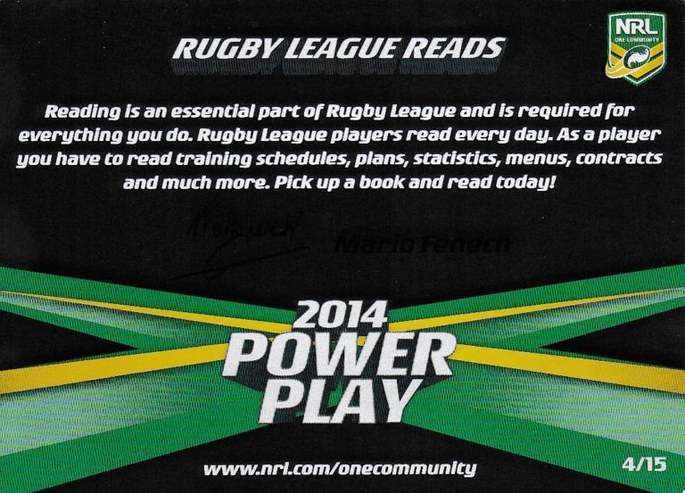 2014 NRL Power Play One Community Card - Card 04 Mario Fenech Rugby League Reads