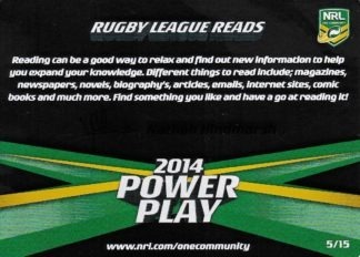 2014 NRL Power Play One Community Card - Card 05 Nathan Hindmarsh Rugby League Reads