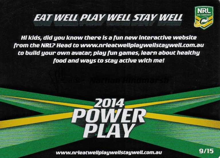 2014 NRL Power Play One Community Card - Card 09 Nathan Hindmarsh Eat Well Play Well Stay Well