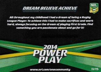 2014 NRL Power Play One Community Card - Card 11 Nathan Hindmarsh Dream Believe Achieve