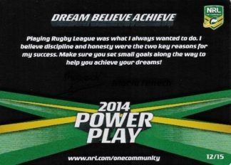 2014 NRL Power Play One Community Card - Card 12 Mario Fenech Dream Believe Achieve