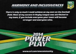 2014 NRL Power Play One Community Card - Card 13 Petero Civoniceva Harmony And Inclusiveness