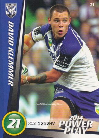 2014 NRL Power Play Common Card - Base 021 David Klemmer Canterbury Bulldogs