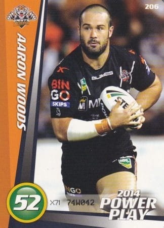 2014 NRL Power Play Common Card - Base 206 Aaron Woods Wests Tigers