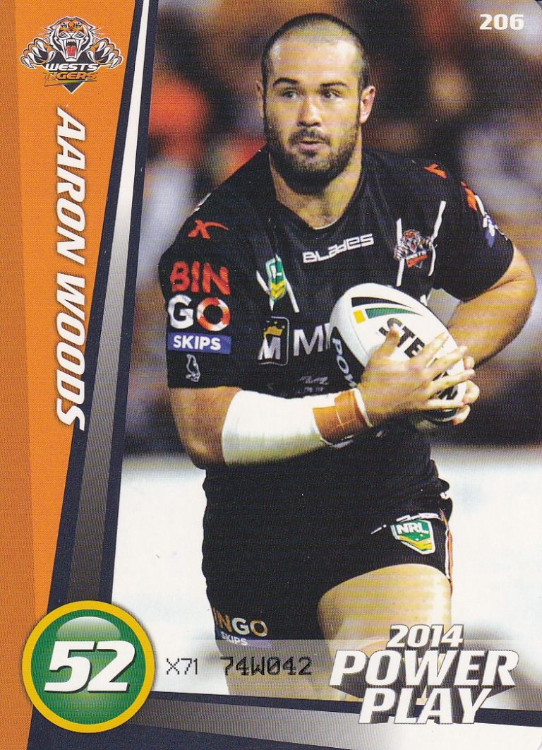 2014 NRL Power Play Common Card - Base 206 Aaron Woods Wests Tigers