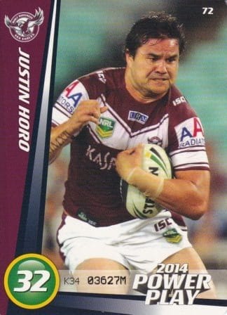2014 NRL Power Play Common Card - Base 072 Justin Horo Manly Sea Eagles