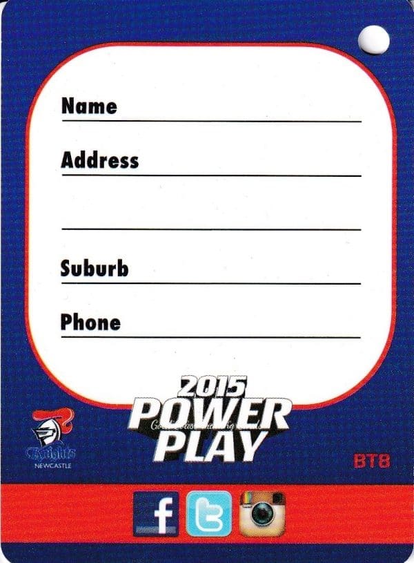 2015 NRL Power Play Bag Tag - BT08 Newcastle Knights