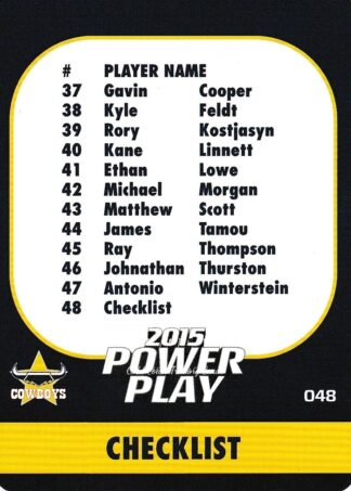 2015 NRL Power Play Common Card - Base 048 Checklist North Qld Cowboys