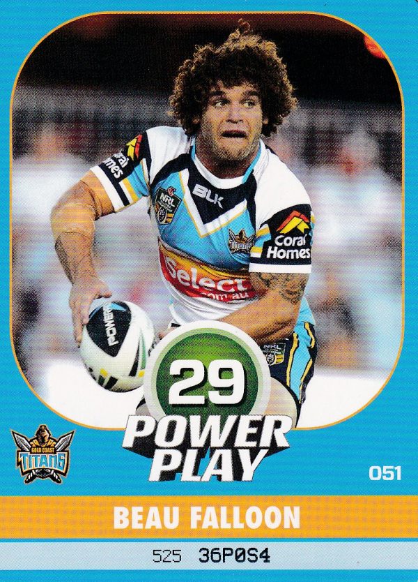 2015 NRL Power Play Common Card - Base 051 Beau Falloon Gold Coast Titans