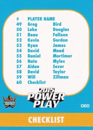 2015 NRL Power Play Common Card - Base 060 Checklist Gold Coast Titans
