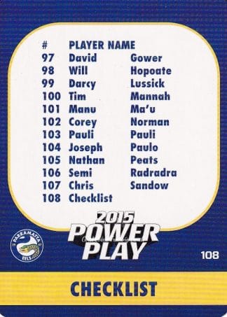 2015 NRL Power Play Common Card - Base 108 Checklist Parramatta Eels