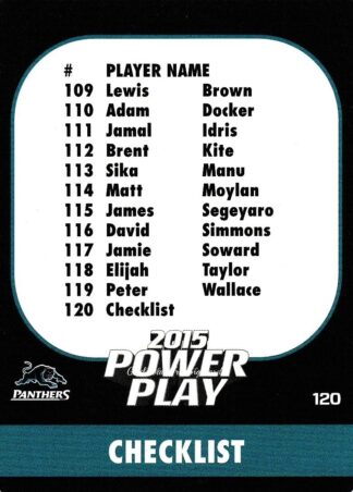 2015 NRL Power Play Common Card - Base 120 Checklist Penrith Panthers